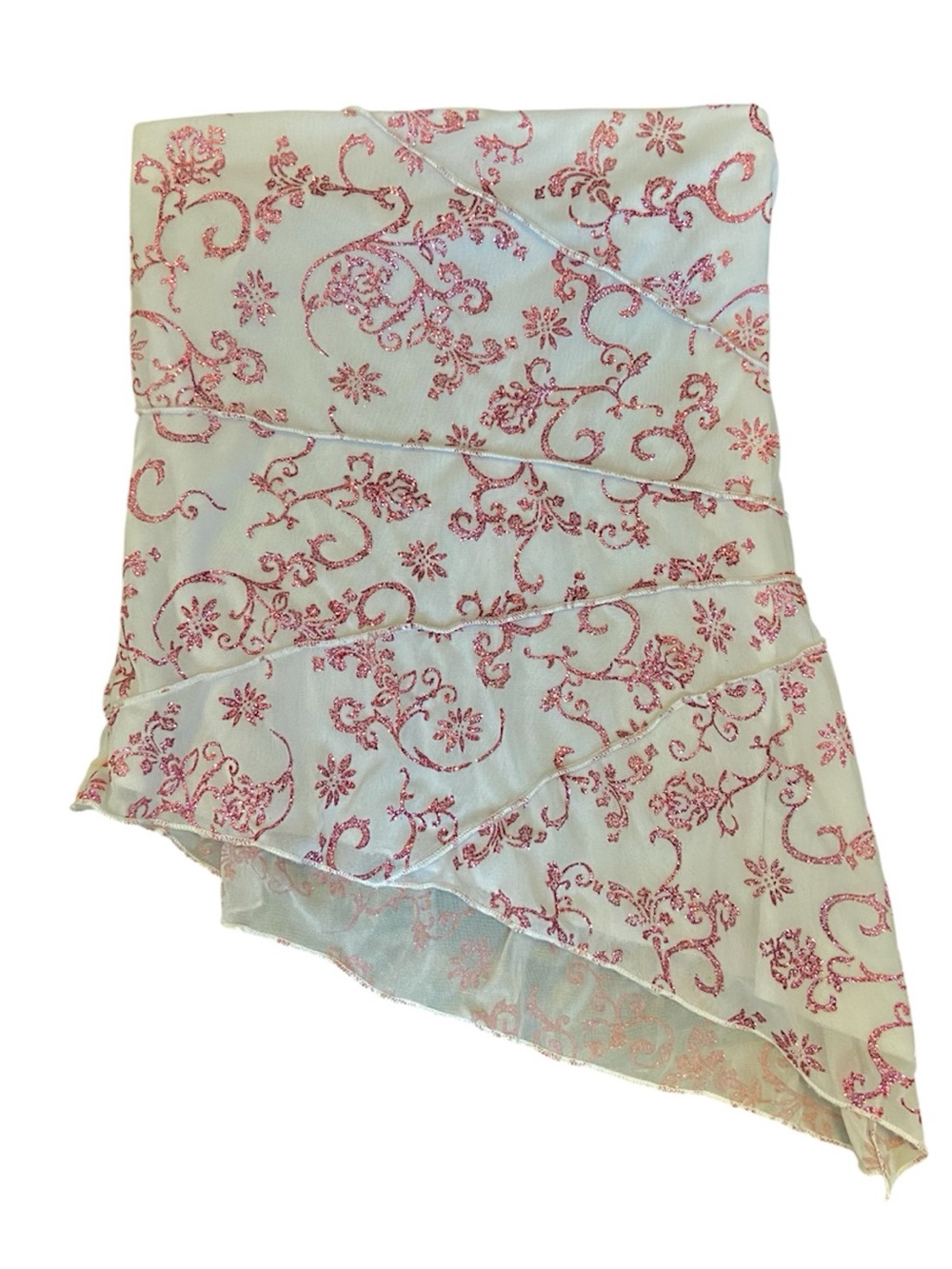 Y2K Asymmetrical Pink White Sequin Floral Top